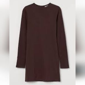 H&M Basic Women's Fitted Jersey Dress Burgundy/ brown long sleeve size M.